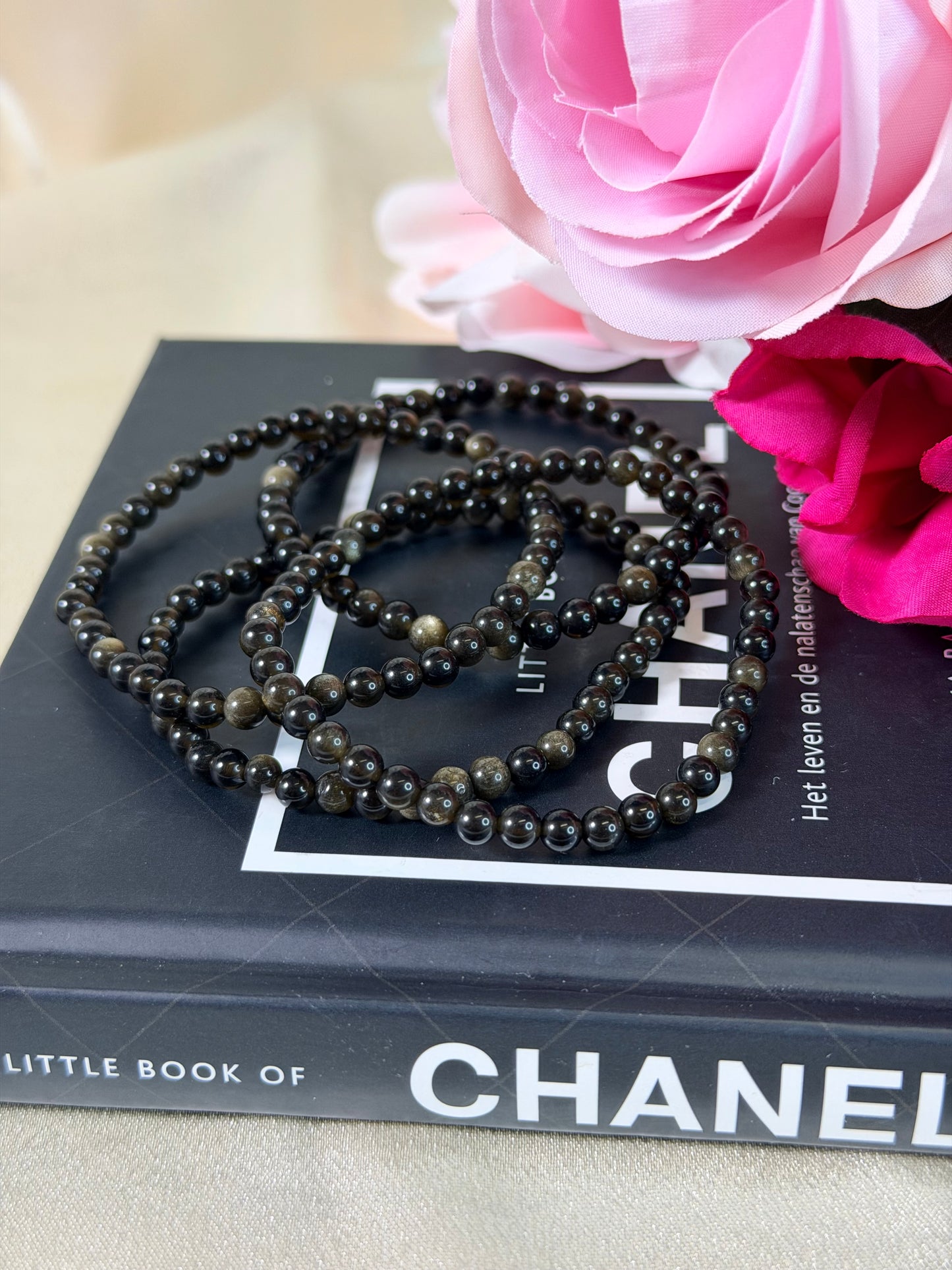 Gouden Obsidiaan armband 4mm