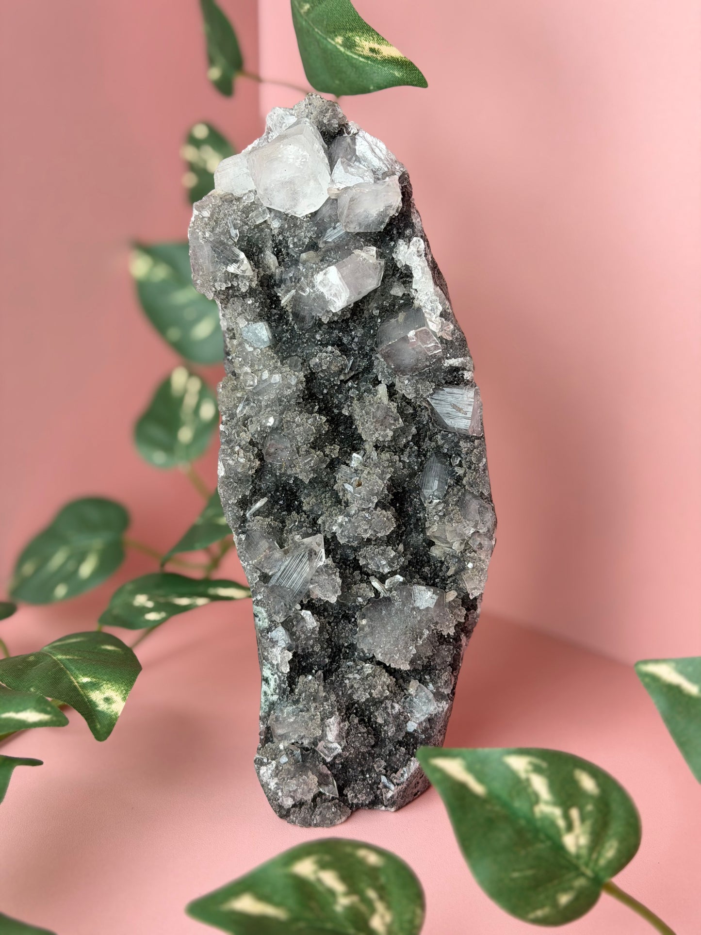 Chalcedon auf Standfläche mit Apophyllit 8c