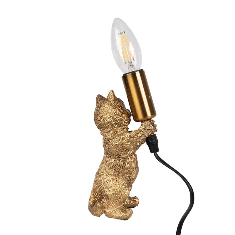Clayre & Eef Tafellamp Kat 9x9x18 cm Goudkleurig Kunststof