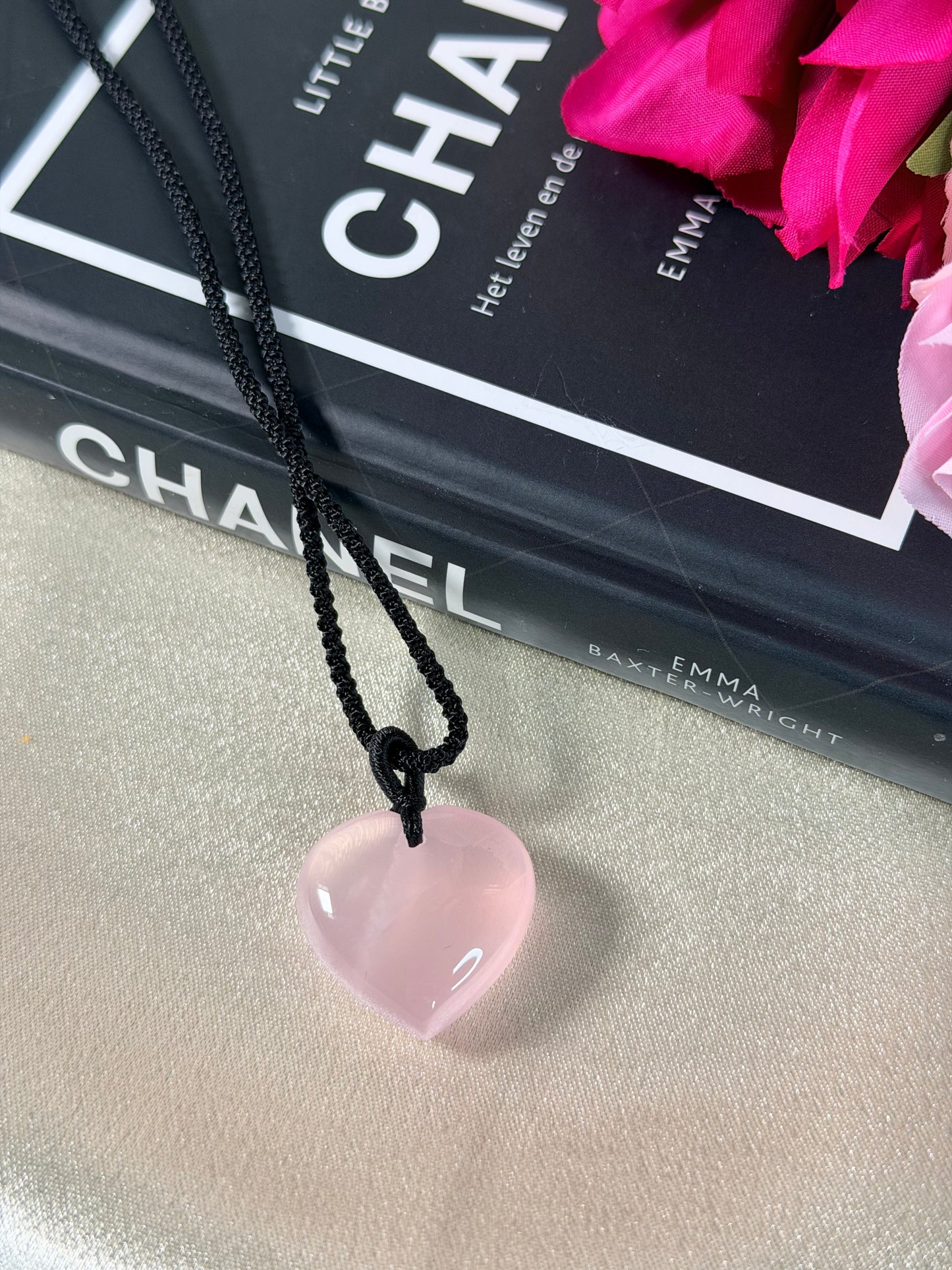 Rozenkwarts hart ketting 6R