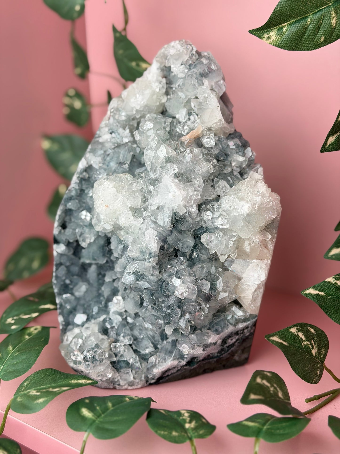 Chalcedony on a stand with Apophyllite 22c
