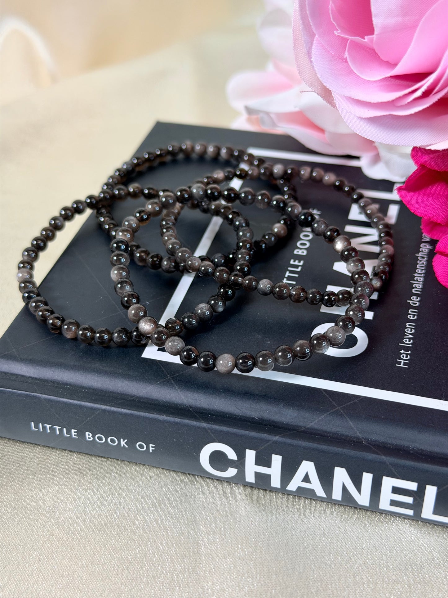 Zilver Obsidiaan armband 6mm