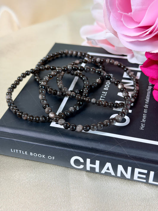 Zilver Obsidiaan armband 6mm