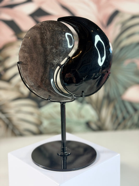 Yin Yang Herz groß (Silber Obsidian und Obsidian)