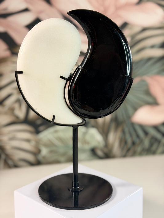 Yin Yang Herz groß (Weiße Jade und Obsidian)