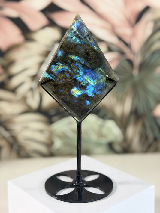 Labradorite rhombus on stand