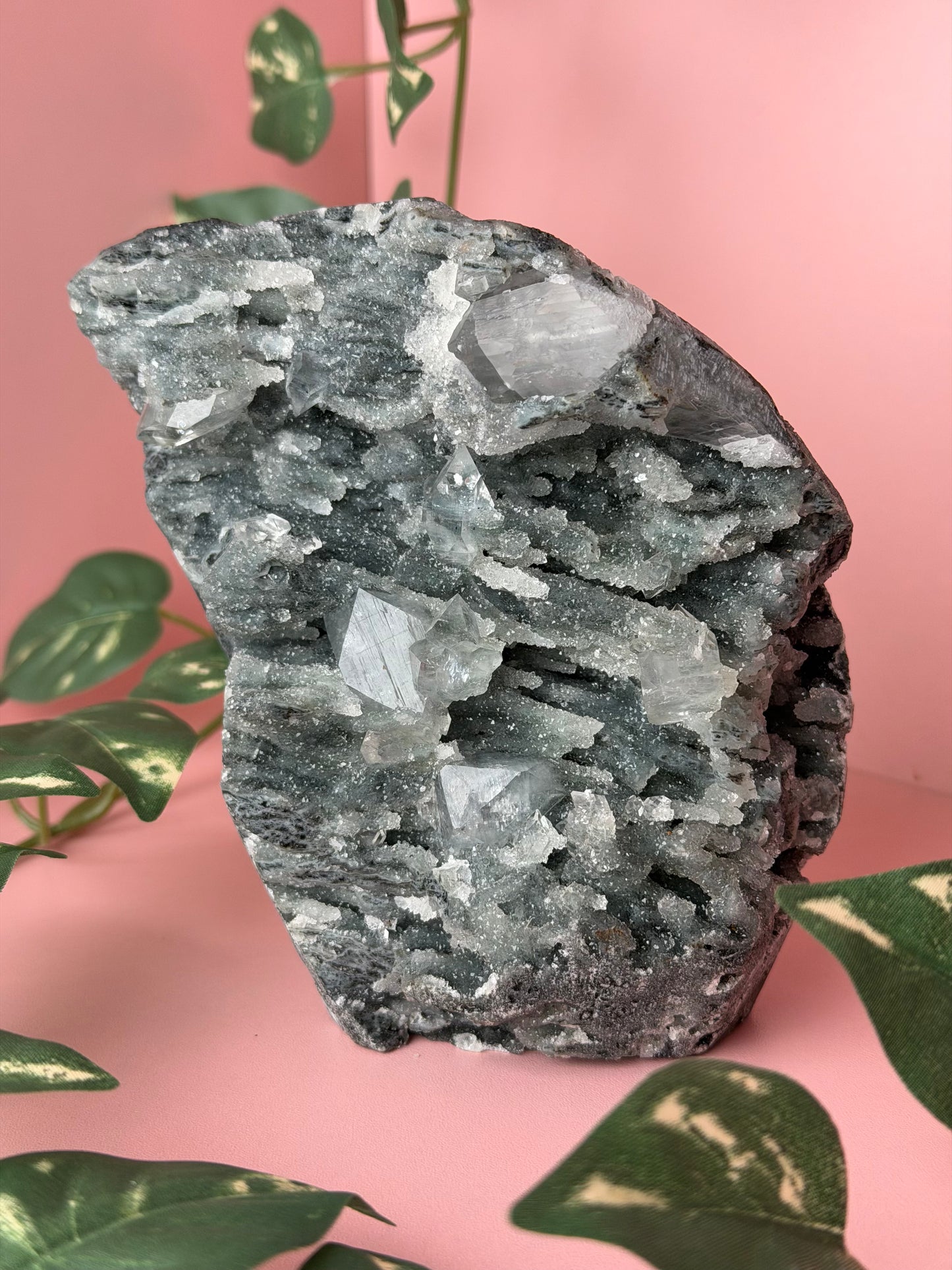 Chalcedony on a stand with Apophyllite 11c