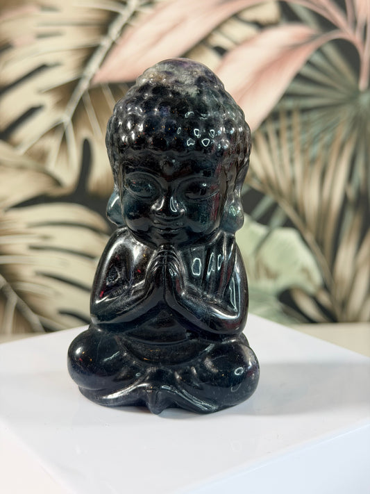 Schwarzer Rosenquarz Fluorit Buddha 2