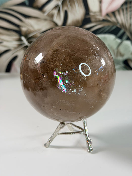 Smoky Quartz sphere with Lodolite