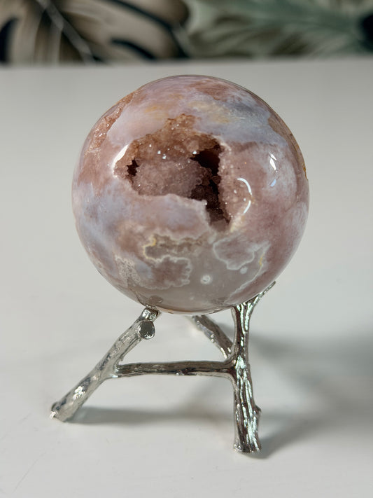 Blütenachat mit Rosa Amethyst Kugel 4
