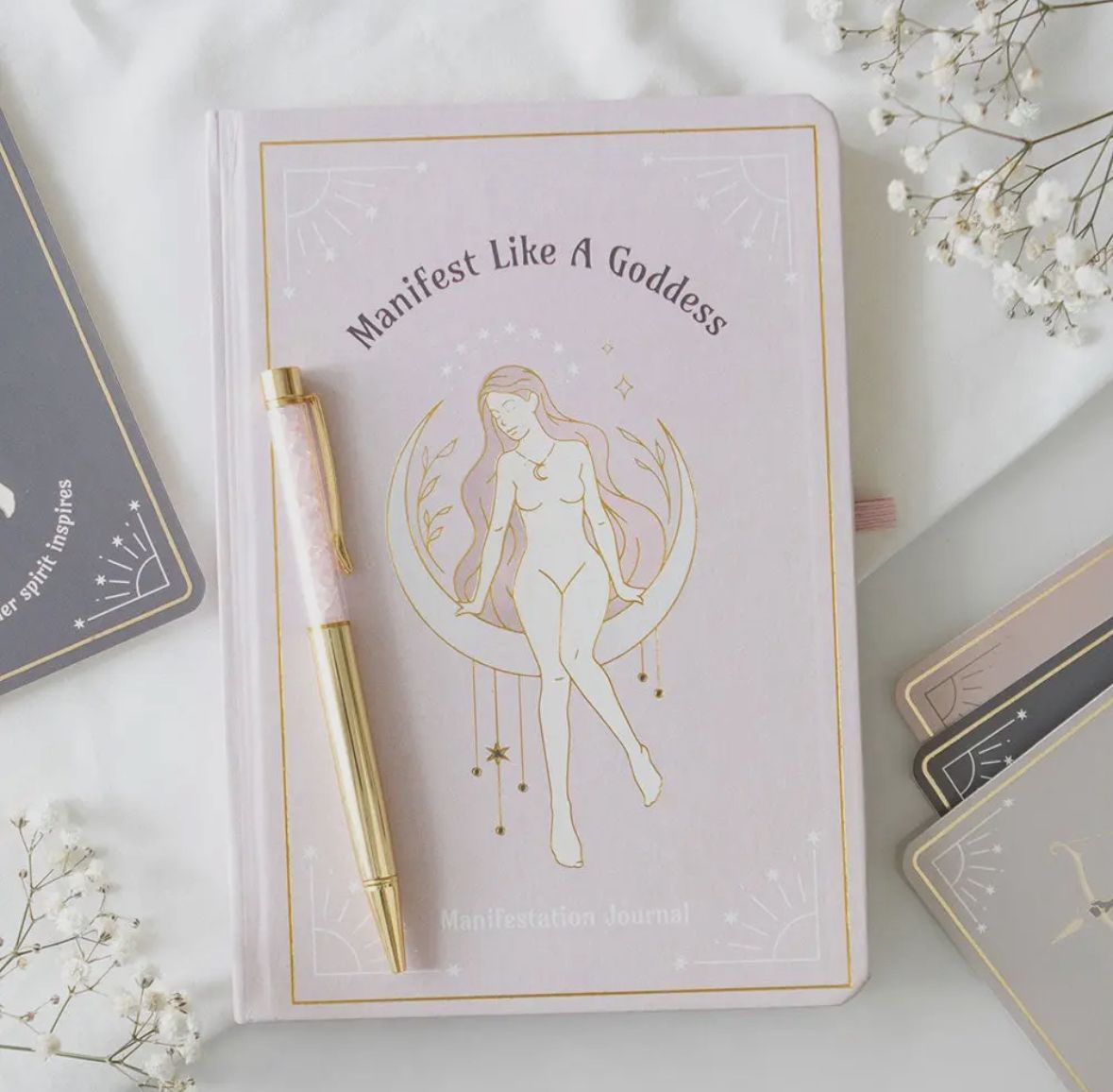 Goddess Energy A5 Manifestatie Dagboek en Rozenkwarts kristallen pen