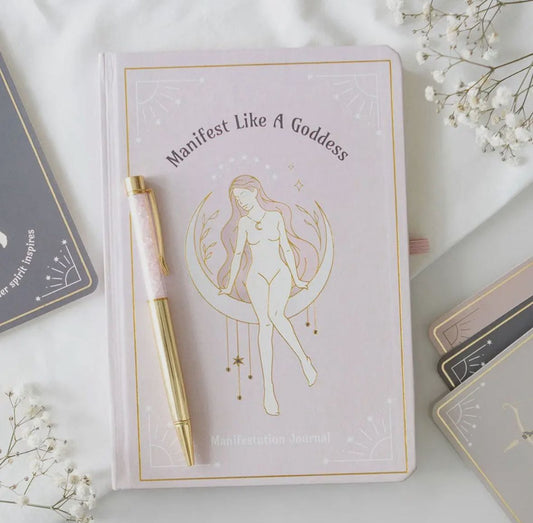Goddess Energy A5 Manifestatie Dagboek en Rozenkwarts kristallen pen