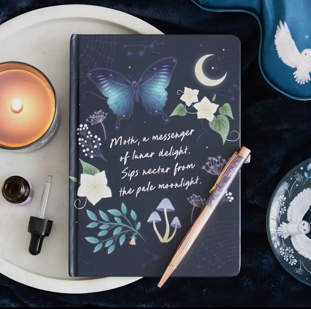 Midnight Moth Journal met Amethist kristal pen