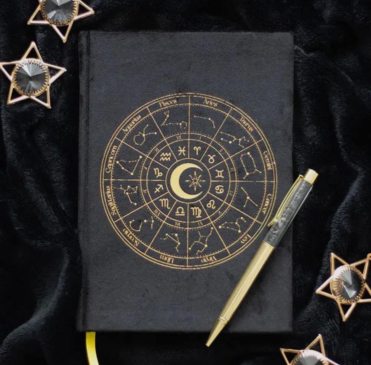 Astrologie Wheel Journal met zwarte Obsidiaan pen