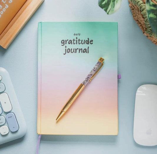 Veelkleurig dankbaarheids dagboek met Amethist pen